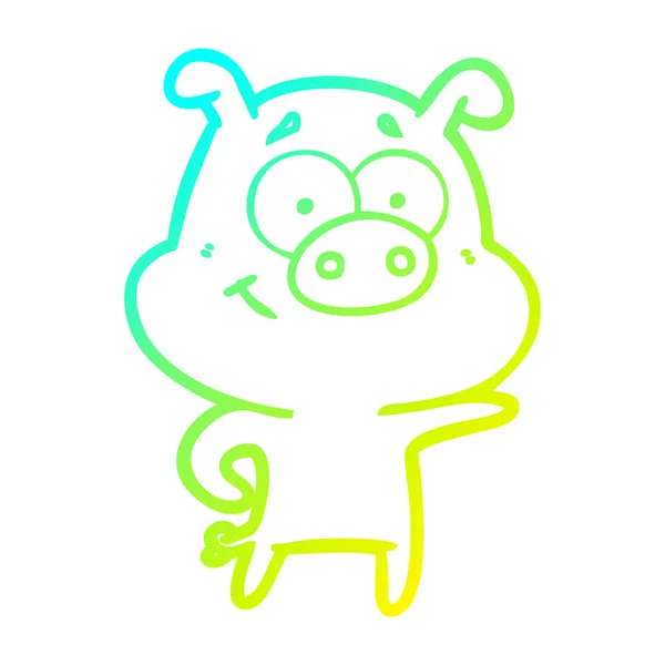 Línea de gradiente frío dibujo de dibujos animados cerdo señalando — Vector de stock