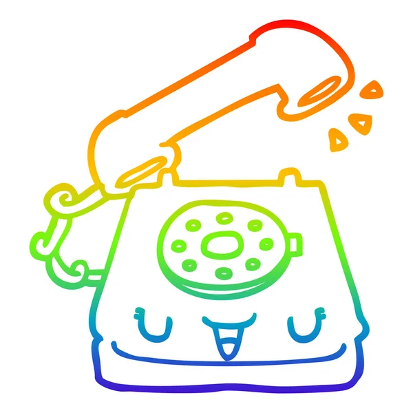 Rainbow gradient ligne dessin mignon dessin animé téléphone — Image vectorielle