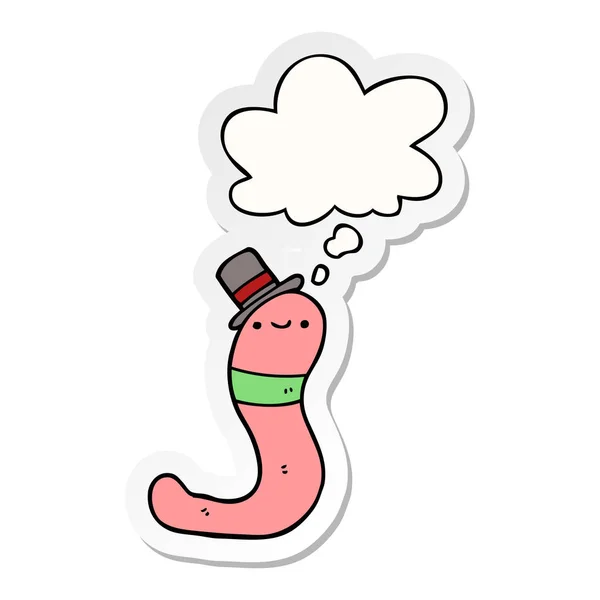Bonito desenho animado worm e pensamento bolha como um adesivo impresso — Vetor de Stock