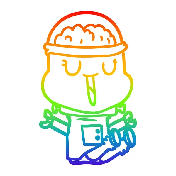 Rainbow gradient line drawing happy cartoon robot — Stock Vector