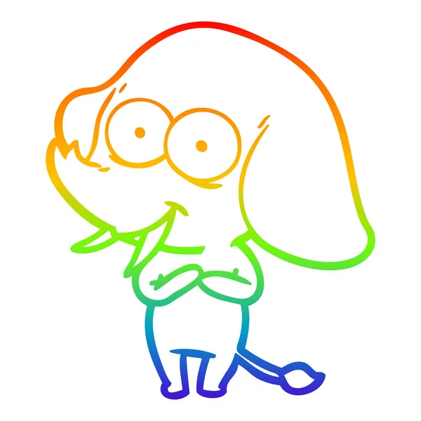 Regenboog gradiënt lijntekening gelukkig cartoon olifant — Stockvector