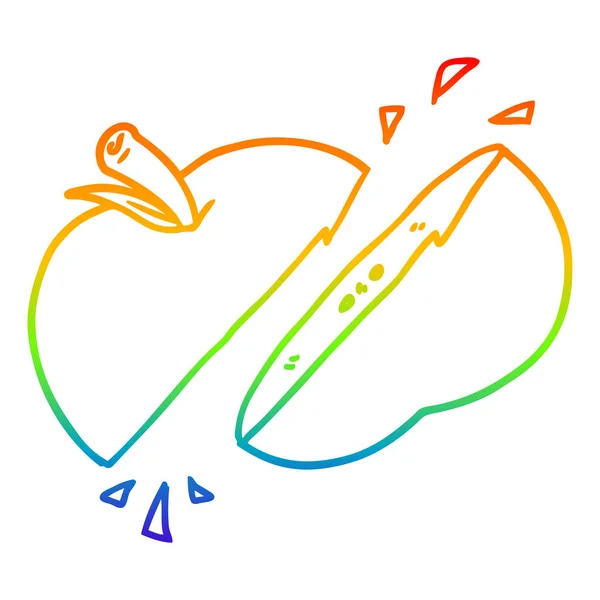 Rainbow gradient linje ritning tecknad skivad äpple — Stock vektor
