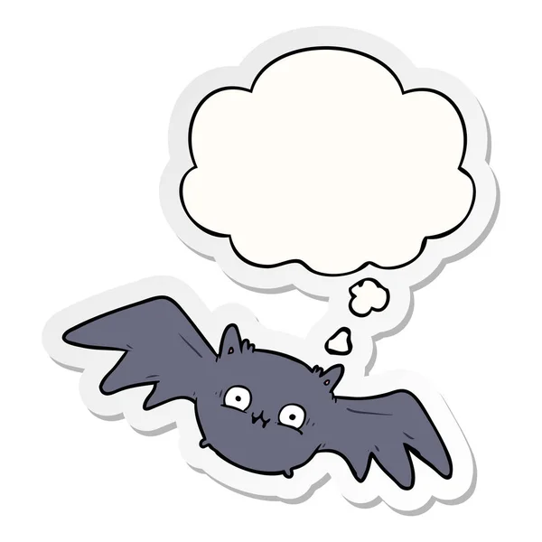 Murciélago de Halloween de dibujos animados y burbuja de pensamiento como una pegatina impresa — Vector de stock