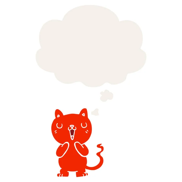 Gato de dibujos animados y burbuja de pensamiento en estilo retro — Vector de stock