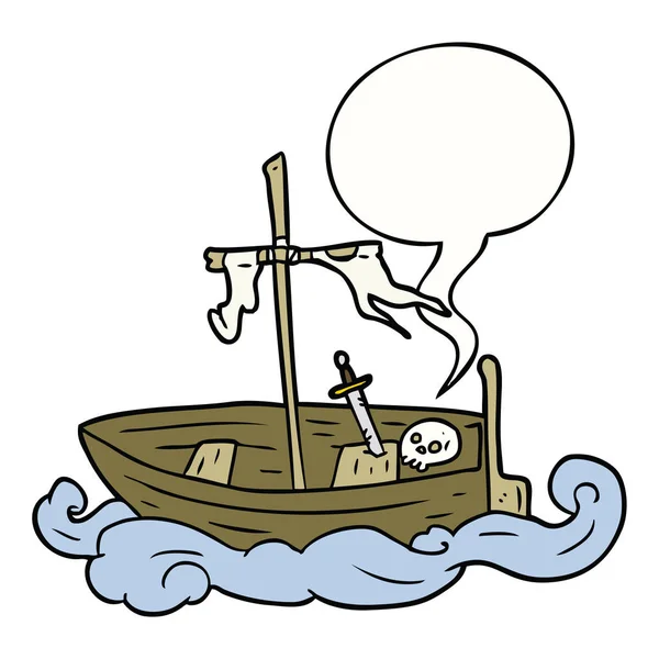 Desenho animado velho barco naufragado e bolha de fala — Vetor de Stock