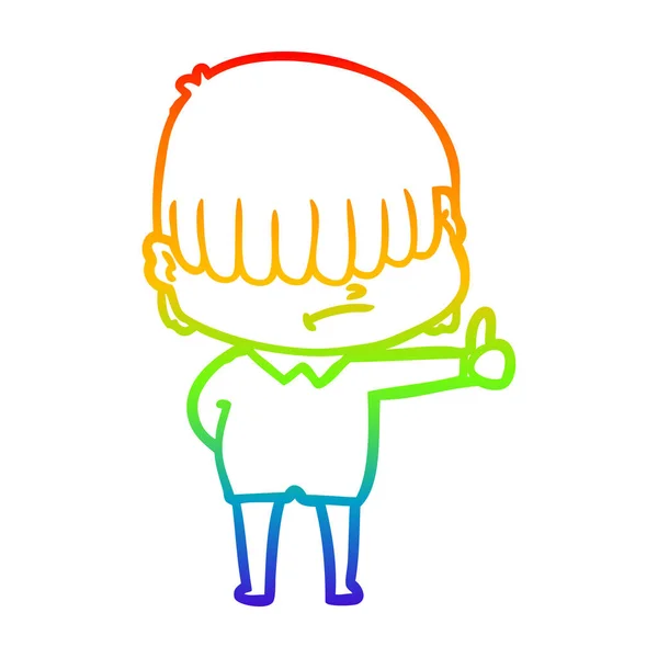 Arco iris gradiente línea dibujo dibujos animados chico con el pelo desordenado — Archivo Imágenes Vectoriales