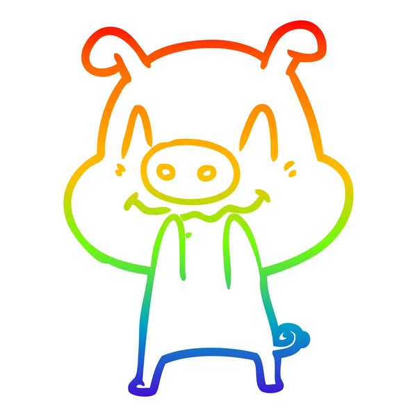 Rainbow gradient ligne dessin nerveux dessin animé porc — Image vectorielle