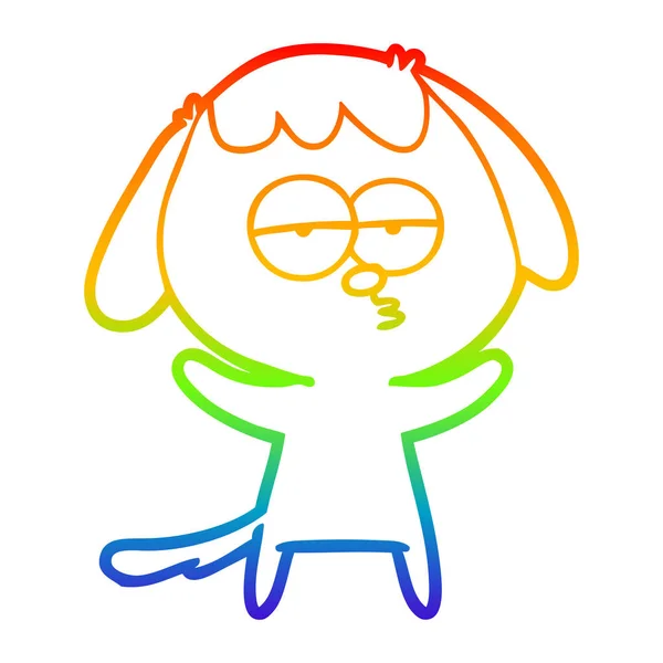 Regenboog gradiënt lijntekening cartoon vervelen hond — Stockvector