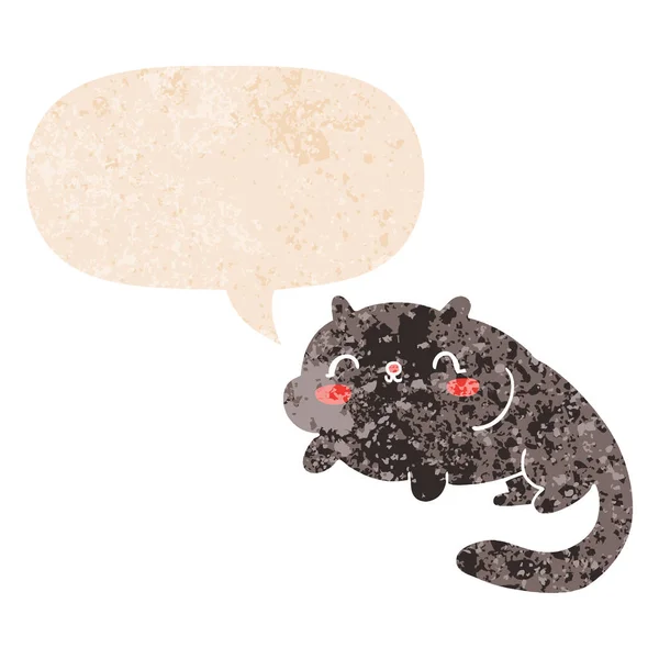 Chat dessin animé et bulle de parole dans un style texturé rétro — Image vectorielle