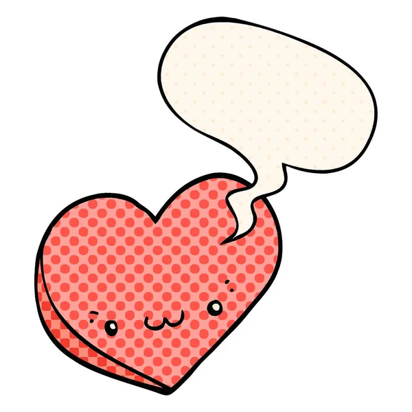 Dessin animé amour coeur et visage et parole bulle dans la bande dessinée styl — Image vectorielle