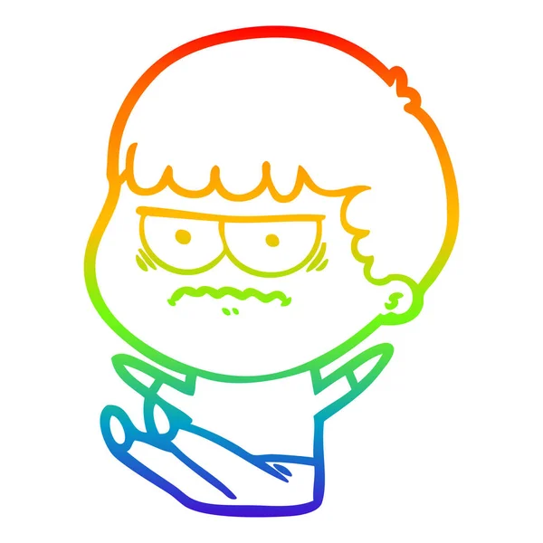 Rainbow gradient line drawing cartoon annoyed man — Stock Vector