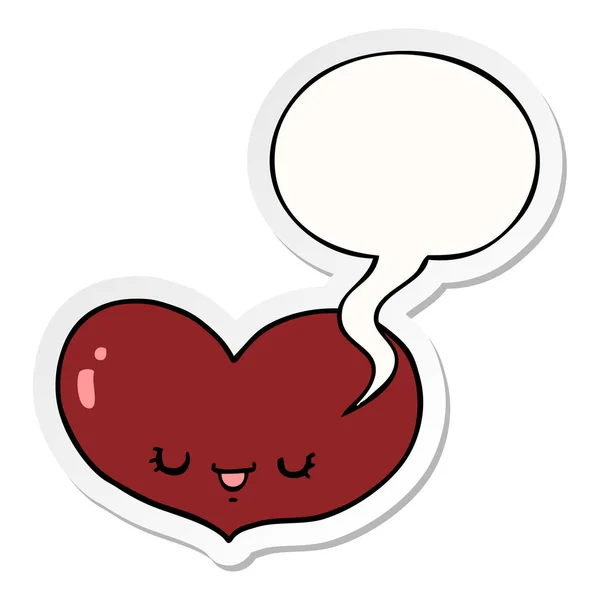 Cartoon love heart character and speech bubble sticker — Stock Vector