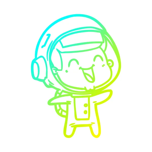 Línea de gradiente frío dibujo feliz astronauta de dibujos animados — Vector de stock
