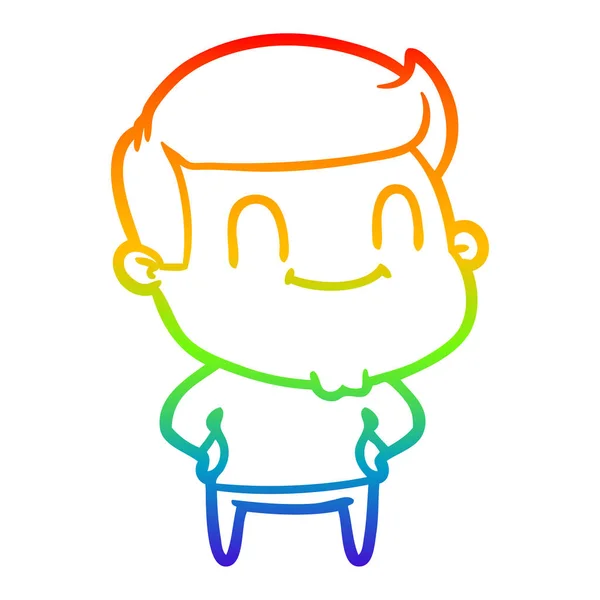 Regenboog gradiënt lijntekening cartoon gelukkig man — Stockvector