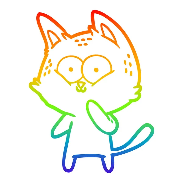 Regenboog gradiënt lijntekening cartoon kat overweegt — Stockvector