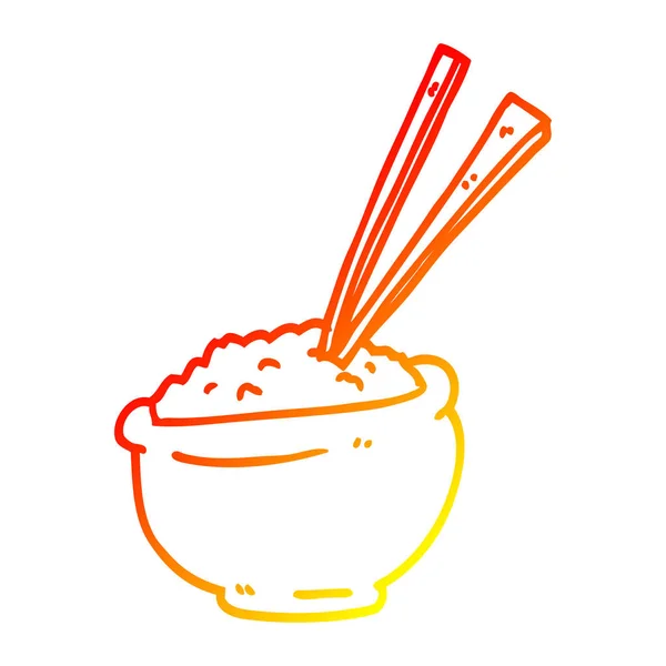 Warme Gradientenlinie Zeichnung cartoon Schüssel Reis mit Essstäbchen — Stockvektor