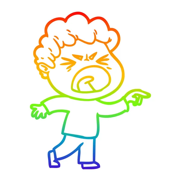 Rainbow gradient ligne dessin dessin animé furieux homme — Image vectorielle