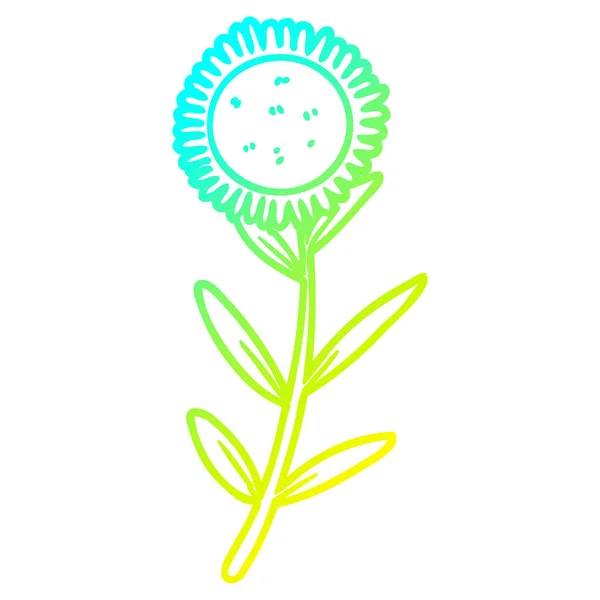 Kaltes Gefälle Linie Zeichnung Karikatur Sonnenblume — Stockvektor