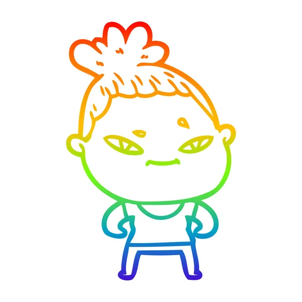 Regenboog gradiënt lijntekening cartoon vrouw — Stockvector