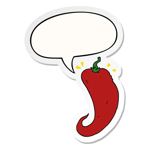 Cartoon chili pepper and speech bubble sticker — Stock Vector