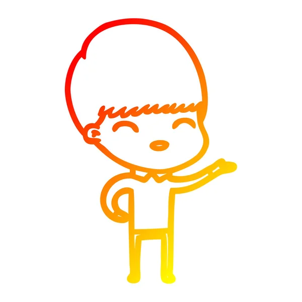 Тепла градієнтна лінія малюнок щасливий мультяшний хлопчик — стоковий вектор