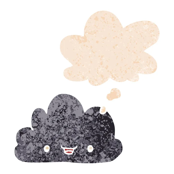 Desenho animado pequena nuvem feliz e pensamento bolha em retro texturizado st —  Vetores de Stock