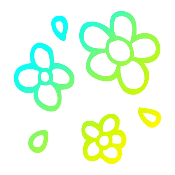 Línea de gradiente frío dibujo dibujos animados flores decorativas — Vector de stock