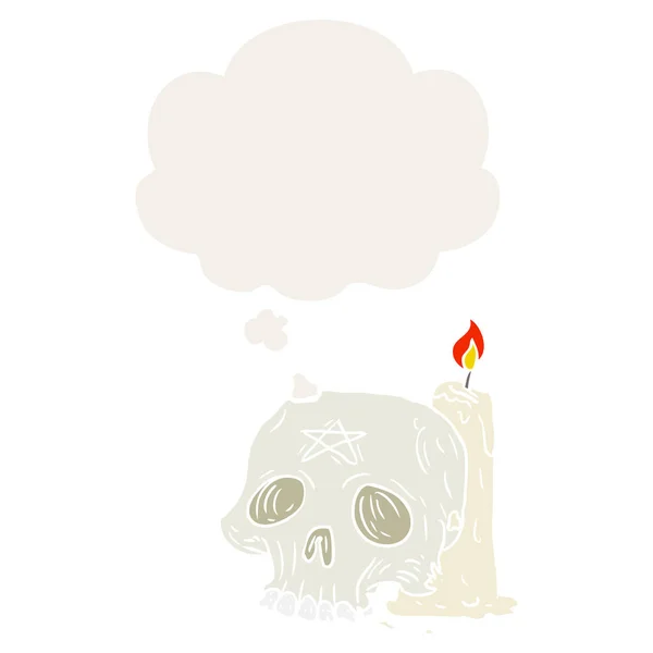 Мультяшний сумний череп і свічка і мислення бульбашки в ретро стилі — стоковий вектор
