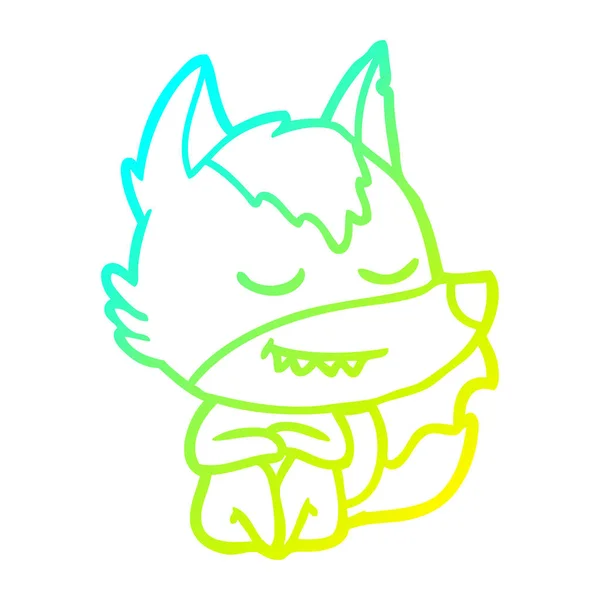 Studená Přechodová čára obrázek přátelský kreslený vlk seděl — Stockový vektor