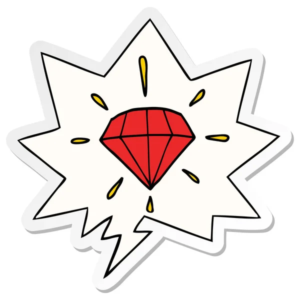 Diamant de tatouage de dessin animé et autocollant de bulle de parole — Image vectorielle