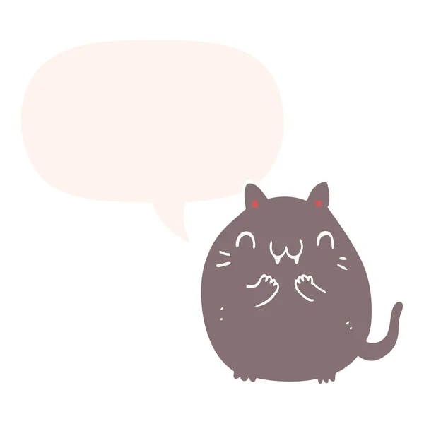 Glad tecknad katt och pratbubbla i retrostil — Stock vektor
