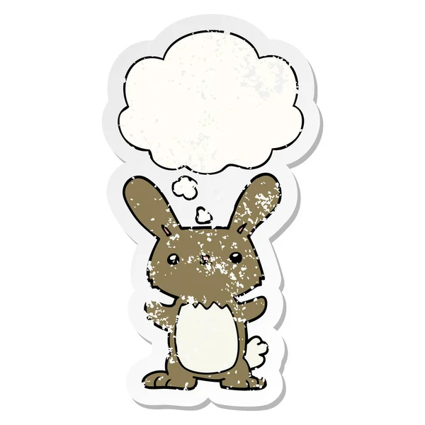 可爱的卡通兔子和思想泡沫作为一个苦恼的磨损的stic — 图库矢量图片