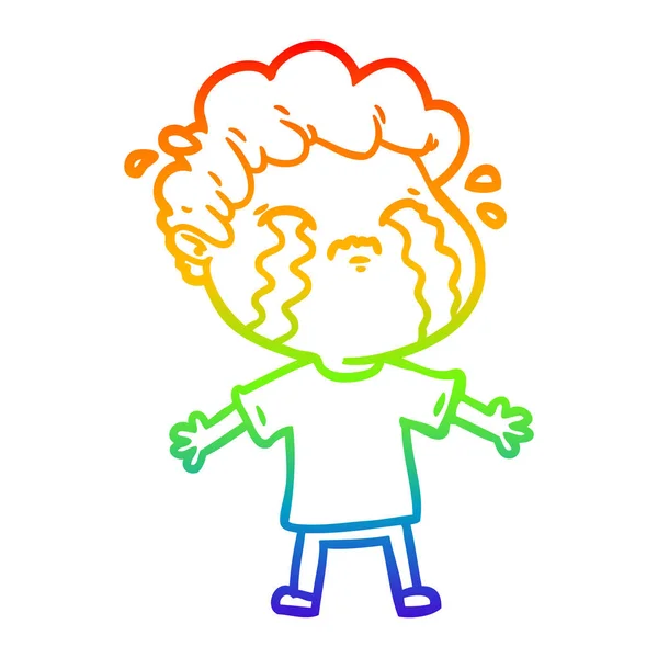 Rainbow gradient ligne dessin dessin homme dessin animé pleurer — Image vectorielle
