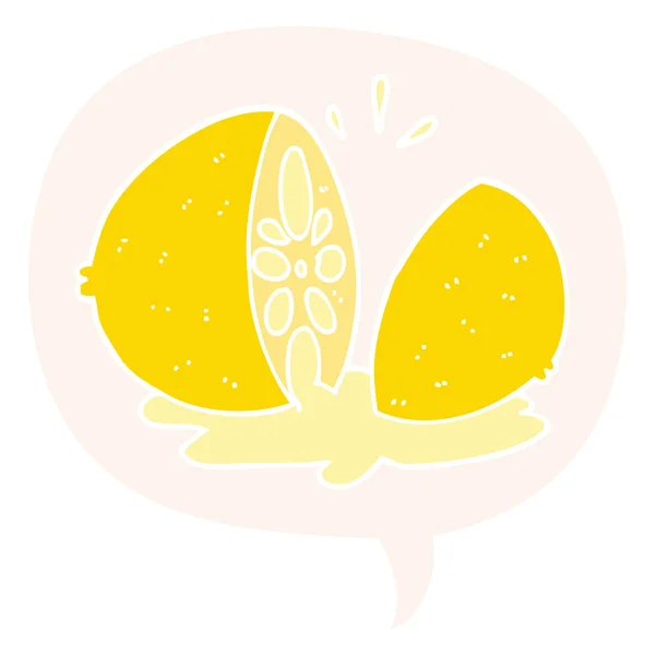 Dibujos animados corte limón y burbuja del habla en estilo retro — Vector de stock