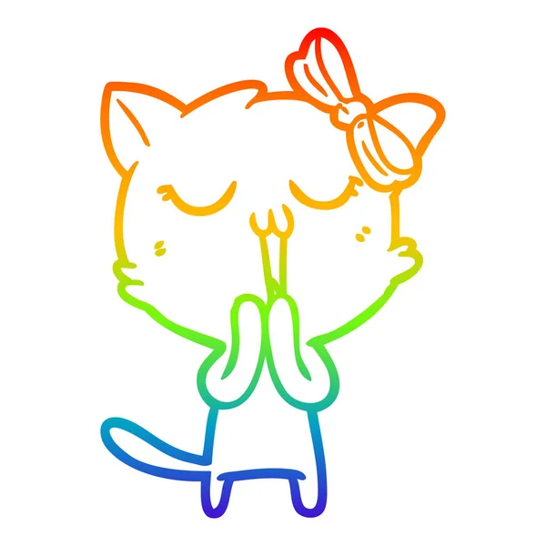 Regenbogen Gradienten Linie Zeichnung Karikatur Katze — Stockvektor