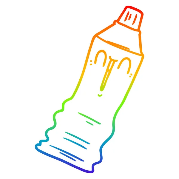 Arco iris gradiente línea dibujo dibujos animados dentífrico tubo — Vector de stock