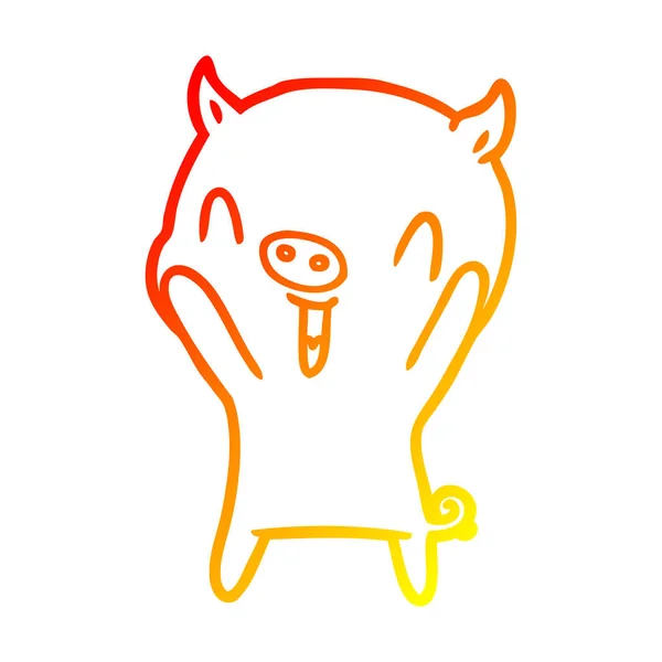 Ciepły gradient kreskówka linia rysunek szczęśliwy świnia — Wektor stockowy