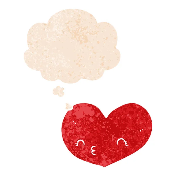 Cartoon kärlek hjärta och tänkte bubbla i retro texturerat stil — Stock vektor