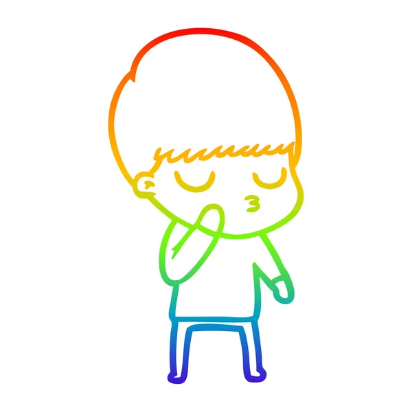 Arcobaleno gradiente linea disegno cartone animato calmo ragazzo — Vettoriale Stock