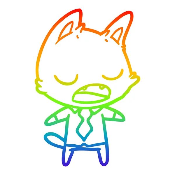 Arco-íris linha gradiente desenho falando gato chefe — Vetor de Stock