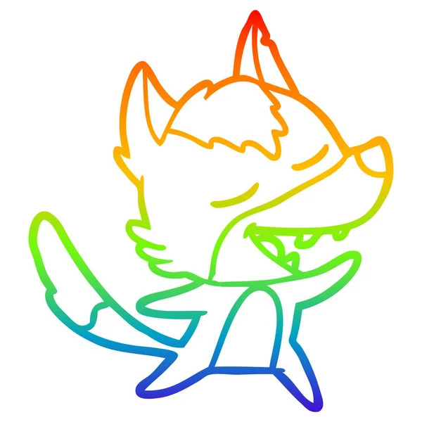 虹のグラデーションライン描画漫画オオカミ笑い — ストックベクタ