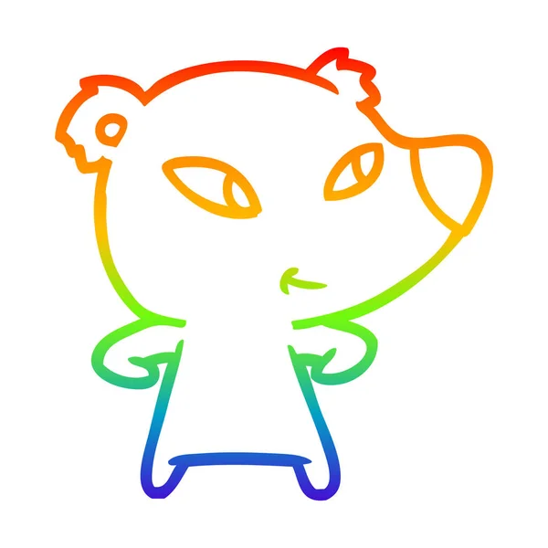 Rainbow gradient ligne dessin mignon dessin animé ours — Image vectorielle