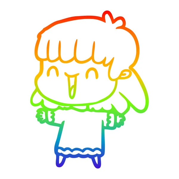 Rainbow gradient ligne dessin dessin femme dessin animé — Image vectorielle