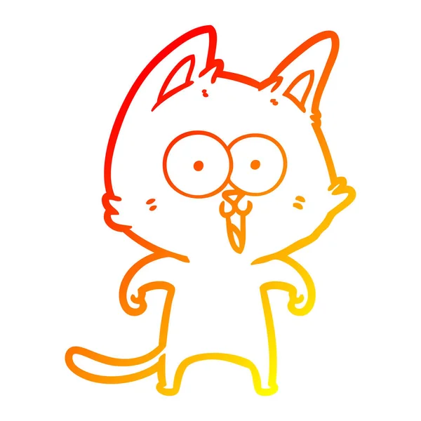 Warm gradient line drawing funny cartoon cat — Stock Vector
