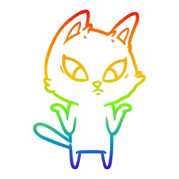 Regenbogen-Gradienten-Linie Zeichnung verwirrt cartoon cat achselzuckend sho — Stockvektor