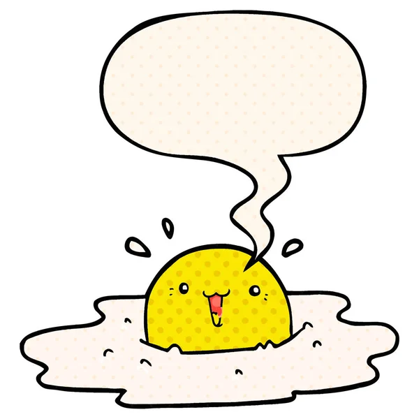 Bonito desenho animado ovo frito e fala bolha em estilo de quadrinhos — Vetor de Stock