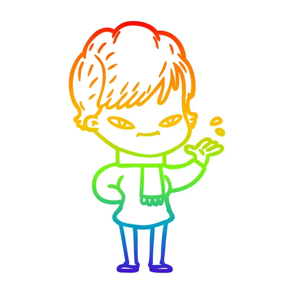 Arco-íris linha gradiente desenho cartoon mulher feliz —  Vetores de Stock