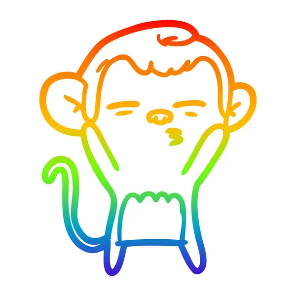 Rainbow gradient ligne dessin dessin animé singe suspect — Image vectorielle