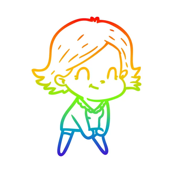 Regenboog gradiënt lijntekening cartoon vriendelijke meisje — Stockvector