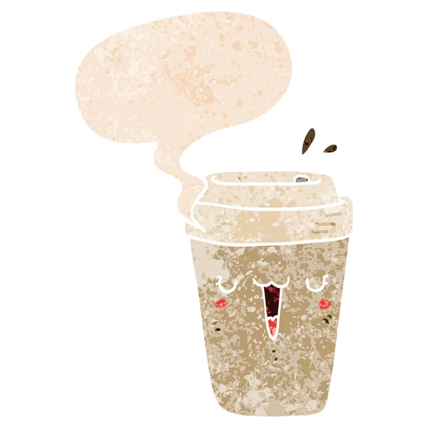 Мультяшна чашка кави і мовна бульбашка в ретро текстурованому стилі — стоковий вектор
